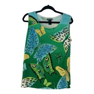 Sweaterworks Silk Blend Beaded Sleeveless Butterfly Embellished Top Size Large